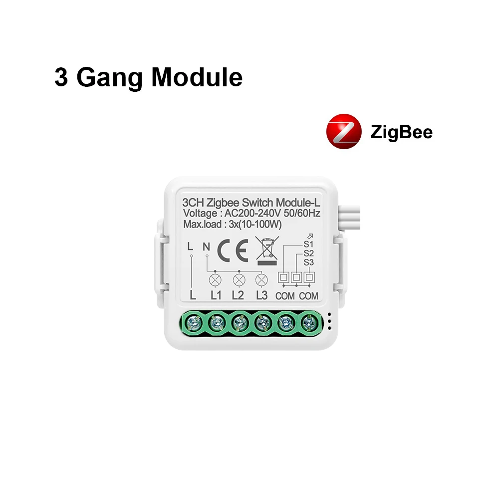 AVATTO Smart Zigbee Switch Module No Neutral Wire Required,Tuya 1/2/3 Gang Switch with 2 Way Control Work with Alexa Google Home rubber switch cap Wall Switches