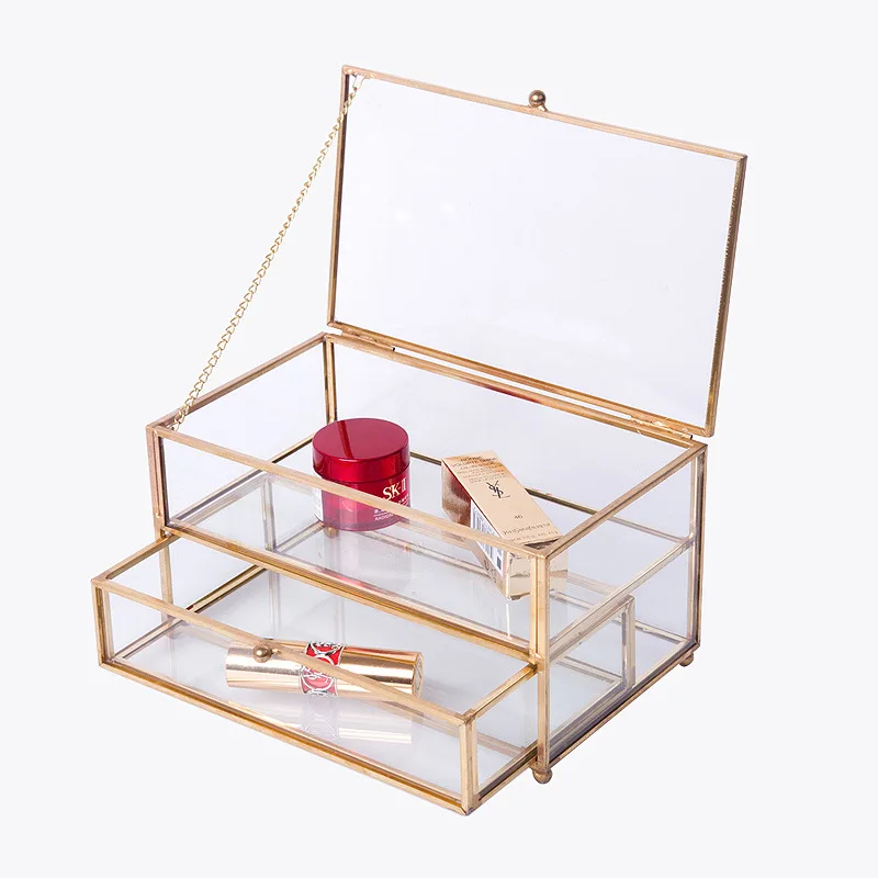 

Transparent Glass Drawer Makeup Organizer Large Desktop finishing Skin Care Shelf Tissue Jewellery Necklace Ring Storage Box