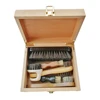 Strong And Durable Shoe Brush Storage Box Natural Wood Clamshell Cleaning Tool Toolkit Add A Set Of Shoe Brushes 2
