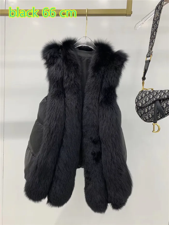 black 66cm Женский жилет из натурального Лисьего меха с наполнителем из белого утиного пуха - Цвет: black 66cm