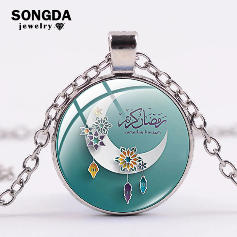 SONGDA Chic Arabic Muslim Islamic Ahmed Necklace 5 Color Link Chain Handmade Ramadan Art Pattern Glass Cabochon Pendant | Украшения и