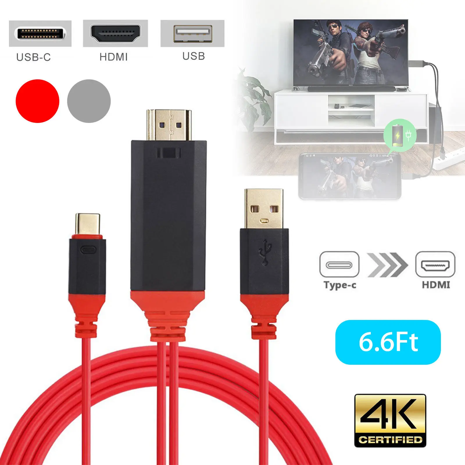 6.6FT B-C type C B 3,1 к HDMI 4k 2k HDTV кабель для Galaxy S8 S8+ Plus