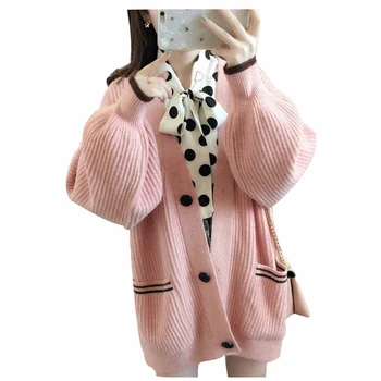 

Rlyaeiz Fashion Sweet Sweater Women Knitwear 2019 Autumn Big Pockets Knitting Cardigan Women Casual Solid Sweaters pull femme