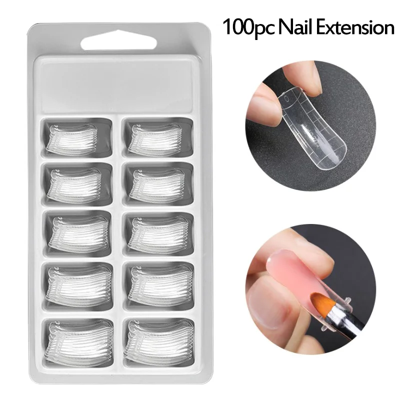 

100 pcs Clear Full Cover Nail Forms Acrylic False Fake Nails Quick Building Mold Tips Nail Finger Extension Tool Manicure