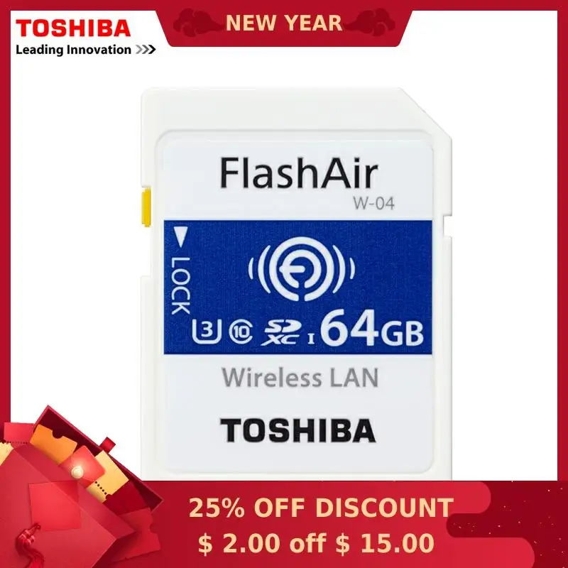 TOSHIBA FlashAir W 04 карта памяти Беспроводная LAN 64 Гб Wi Fi SD U3 UHS класс скорости 3