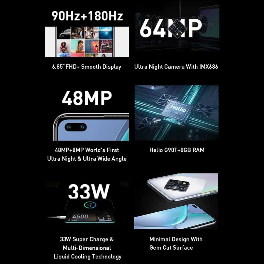 Глобальная версия Infinix Zero 8 6 85 ''FHD Гб 128 ГБ 90 Гц полный экран 64 мегапиксельная