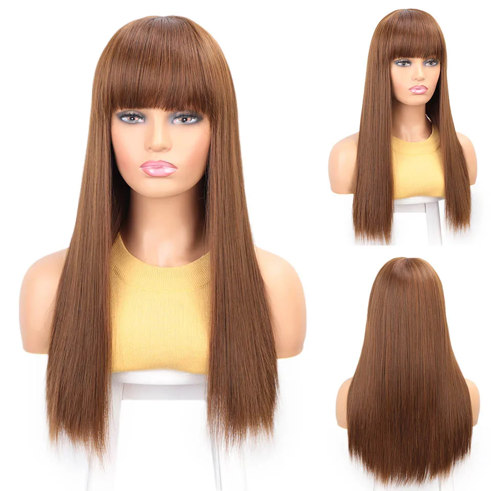 Aisibeauty, длинный синтетический парик с челкой, 4 цвета, высокая плотность, натуральный головной убор, жаропрочные прямые волосы, парики для женщин - Цвет: WL9252-zong
