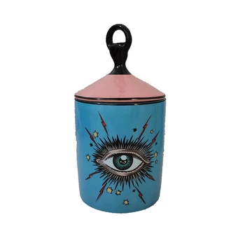 

Lovely Design Big Eyes Jar Hands with Lids Ceramic Decorative Cans Candle Holder Storage Cans Home Decorative Box for Makeup