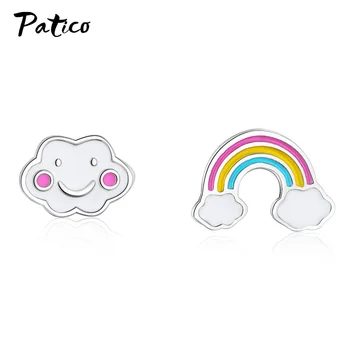 

Simple Asymmetric 925 Sterling Silver Stud Earrings Dazzling Rainbow Candy Stud Earring For Women Girl Cute Jewelry Party Gift