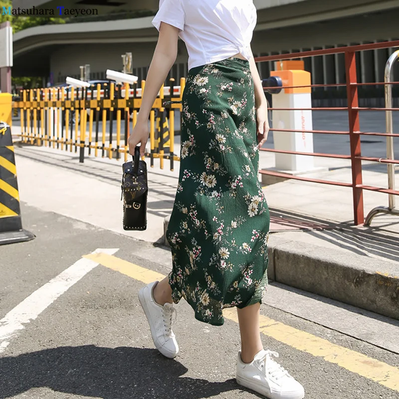 

Women High Waist Polka Skirt Elegant Midi Long Skirts Wrap Chiffon Skirt Korean summer Women Fashion 2020 Ladies midi long skirt