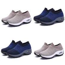 Прогулочная обувь; женская уличная обувь без шнуровки с дышащей сеткой; модные спортивные туфли; женская Нескользящая комфортная танкетка на платформе; 4s26