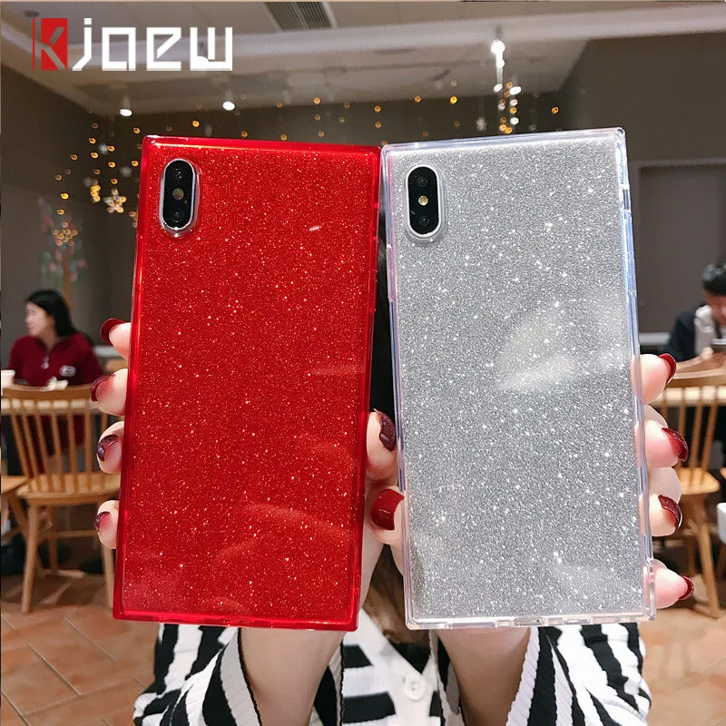 KJOEW Glitter Paper Square Solid Phone Case For iPhone 11 Pro XS Max 7 8 6 6s Plus X XR Shockproof Silicone Soft TPU Back Cover |