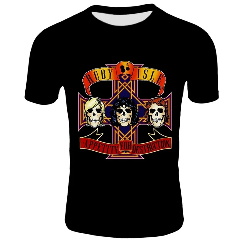 Новая модная Панк футболка guns N Roses, Мужская черная футболка, топы из тяжелого металла, 3D принт с пистолетом и розой, одежда в стиле хип-хоп, футболки