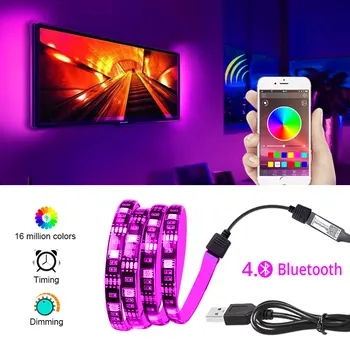 

5V USB Bluetooth LED Strip Light RGB Tape 5050 LED Lights for PC TV Backlight Flexible Neon Ruban Tiras Music Remote APP Control