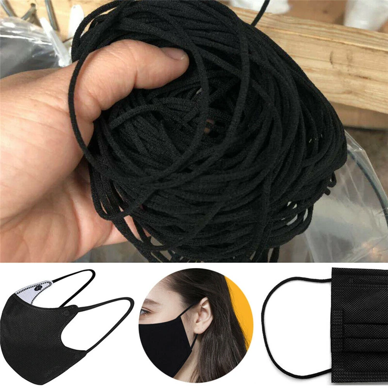3mm Black Mask Elastic Band Rubber Rope Ear Hanging Rope Round Adjustable Handmade Soft Elastic Sewing Mask Garment Accessories