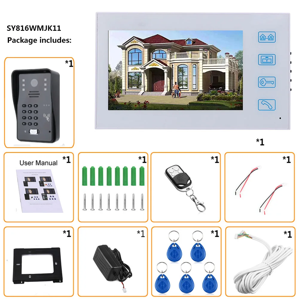7inch Video Door Phone Intercom Doorbell With RFID Password IR-CUT 1000TV Line Camera Wireless Remote Access Control System wireless video intercom system