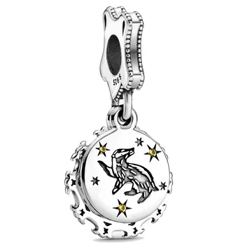 

New 925 Sterling Silver Bead Charm Harry Hufflepuff With Yellow Crystal Pendant Bead Fit Pandora Bracelet Diy Jewelry