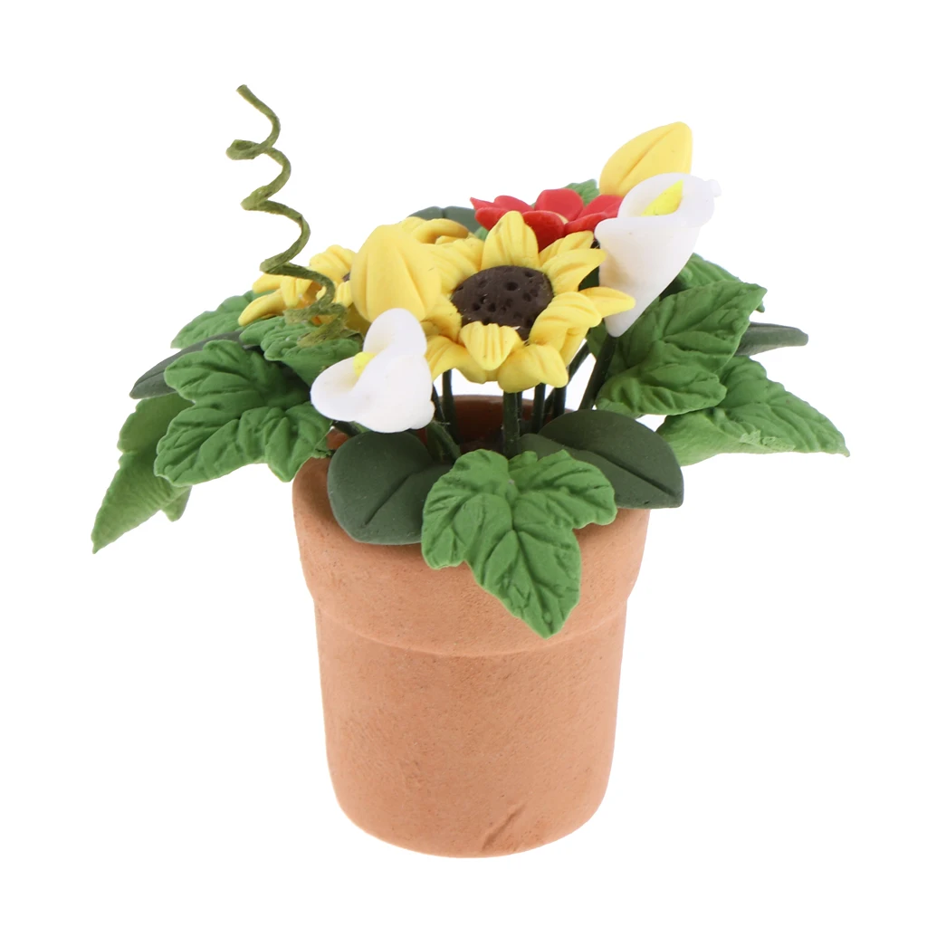 1/12 Doll House Flower Plant Model, Fairy Garden/Bonsai Landscape/Photo Props Garden Decoration (Sunflower)