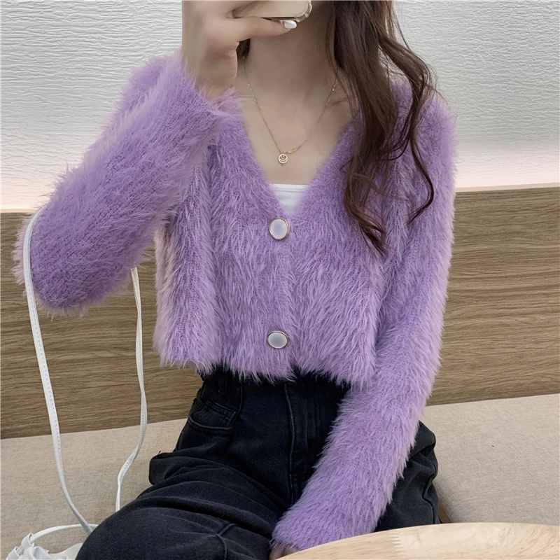 Cropped Cardigan Sweater V Neck Mink 