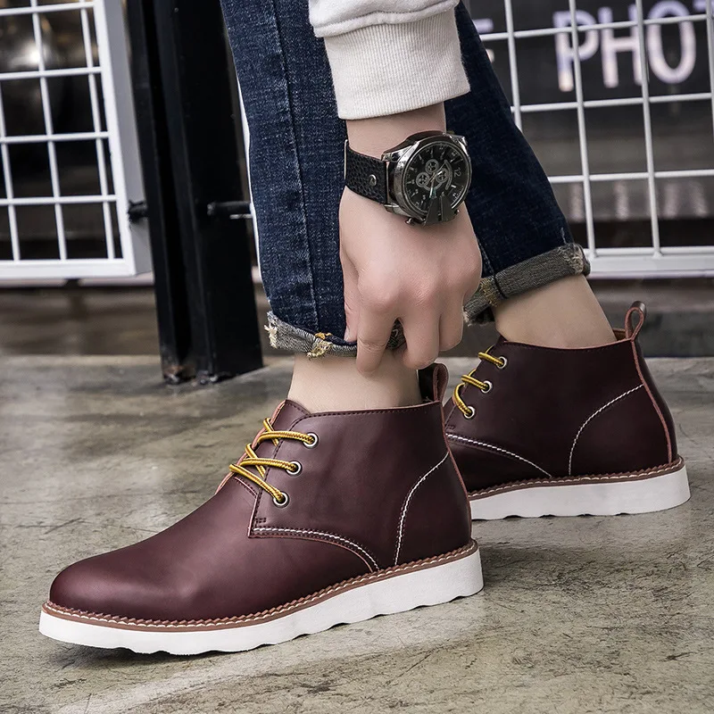 

MEN'S SHOES 2020 Spring Trend Martin Boots Men's Autumn And Winter Korean-style-Style Motorcycle Boots Lace-up Genuine Leather W