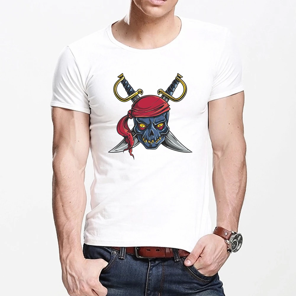 

Summer T Shirt Men Harajuku The skull of two knives Funny Print Tee Tops Short Sleeve male T Shirt Casual male Clothes