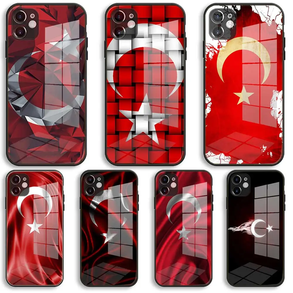 Стеклянный силиконовый чехол с летающим турецким флагом для iPhone 12 11 Pro X XS Max XR 8 7 6