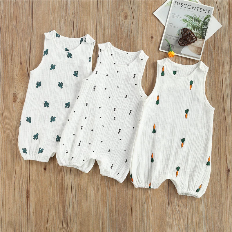 Baby Boys Girls Romper Summer Toddler Newborn Infant Sleeveless Cactus Print Cotton Linen Jumpsuits Playsuits Overalls Outfits Baby Bodysuits for girl 