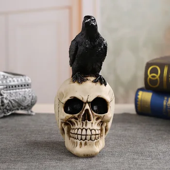 

Resin Skull Craft Statues Halloween Decoration For Home Crow Skull Skeleton Head Creative Statue Desktop Ornament Halloween Gift