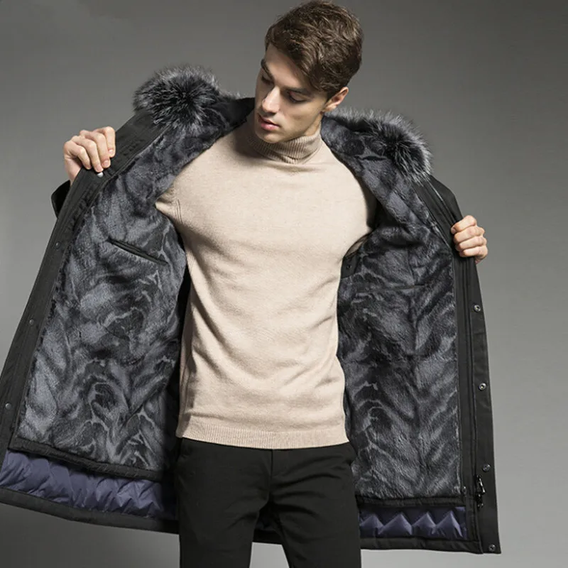 

Real Fur Parka Men High Quality Big Size Netural Fox Collar Hooded Long Coat Winter Thick Rex Rabbit Liner Male Jacket Outerwear