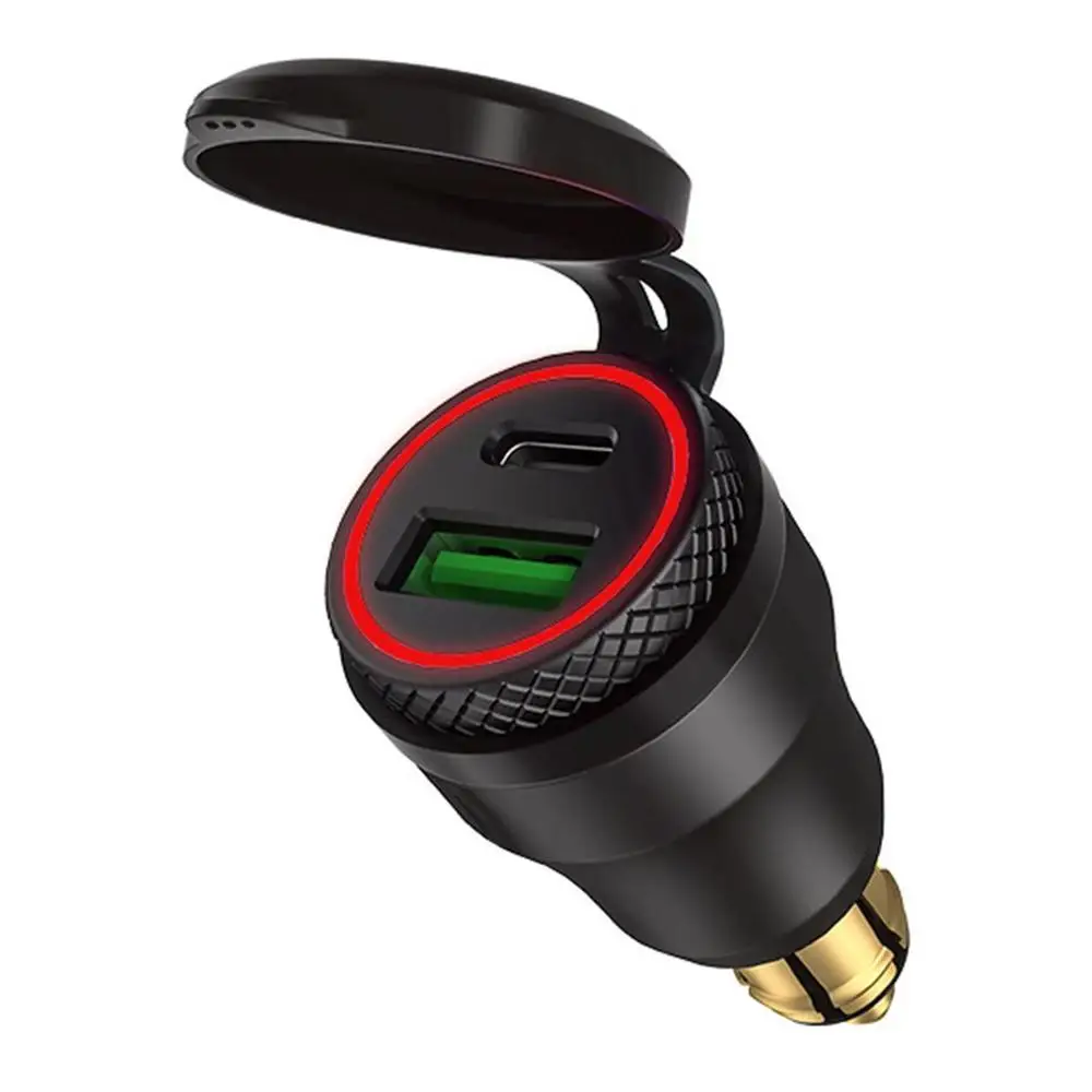 black(red light) 12 V-24 V QC3.0 Тип usb C PD адаптер питания для быстрой зарядки Зарядное устройство Hella DIN ЕС розетка для поездок на мотоцикле DUCATI мотоцикл B8 - Цвет: black(red light)