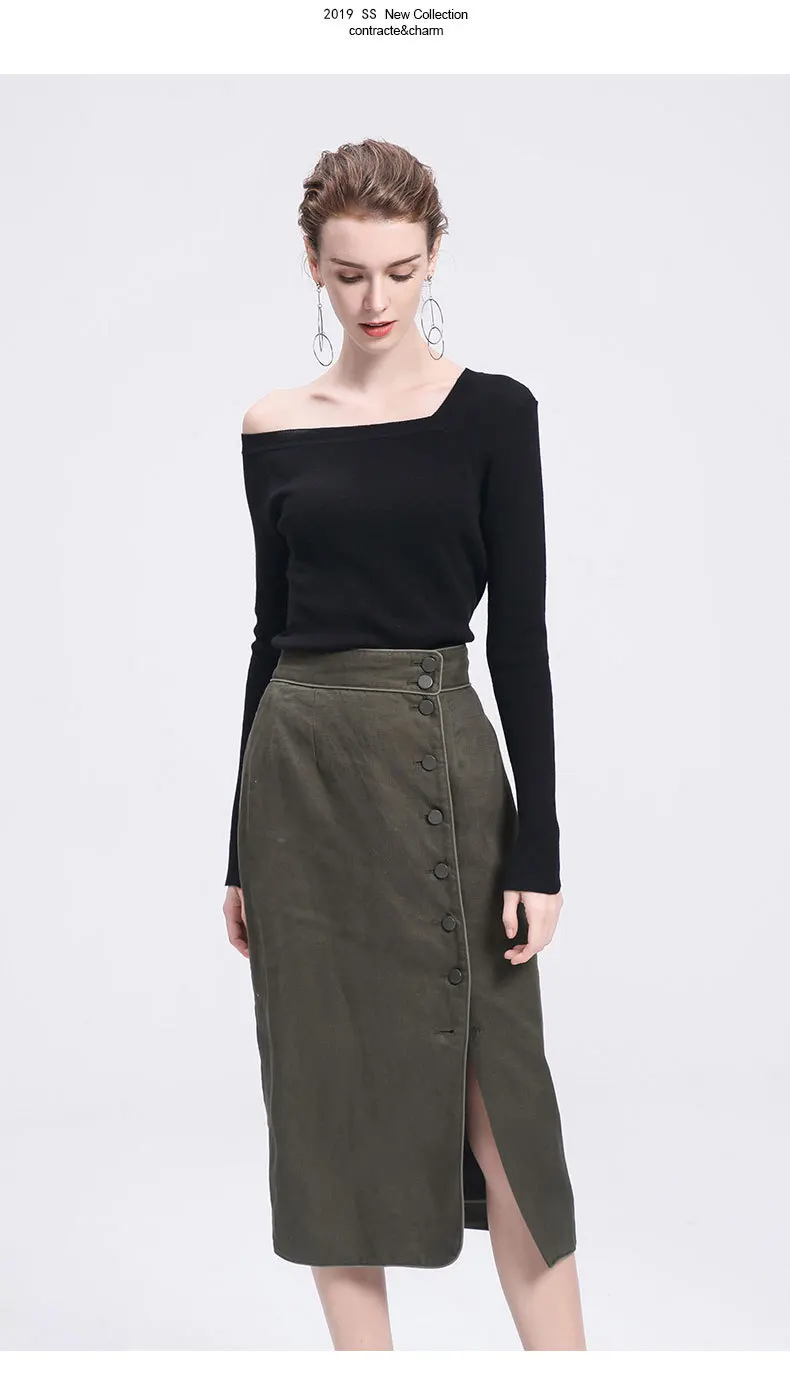 LZJN 2019 Women Sweater Long Sleeve Shirt Women Casual Office Top Sexy V-Neck Off Shoulder Pullover Sweater Loose Knit Jumper (18)