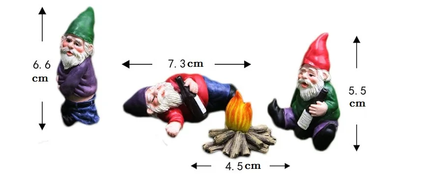 1 Set Mini Fairy Garden Drunk Yoga Gnomes Miniature Ornaments Set Dwarf Bonfire Statues for Flowerpot Garden Decor Accessories