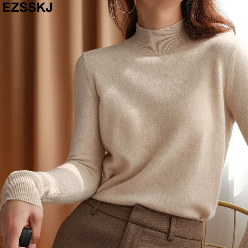 Basic Loose soft solid color turtleneck Sweater Pullover Women Casual Long Sleeve...