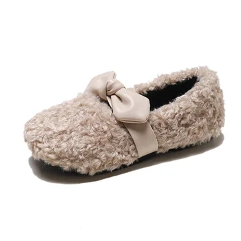 

children Lovely Horsebit Slip-on Kids Shoes Loafers Keep Warm Plush Liner Little Boys Girls Winter Shoes Flats New Plaid Letters