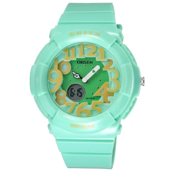 

OHSEN digital quartz Children Girl Wristwatch Waterproof outdoor sport Boys Kid Watch Green silicone Lady clocks reloj mujer