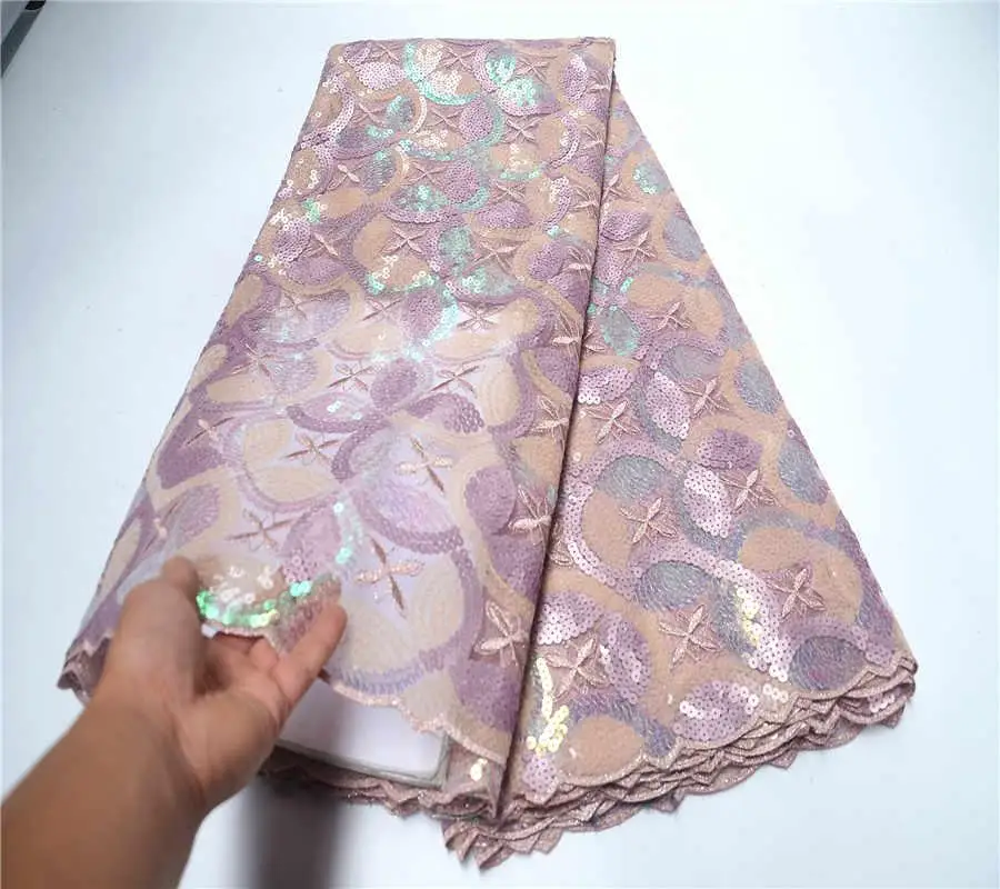 

2019 Latest sequence French Organza Nigerian lace fabrics high quality African sequin lace fabric for wedding dress PSA835-2