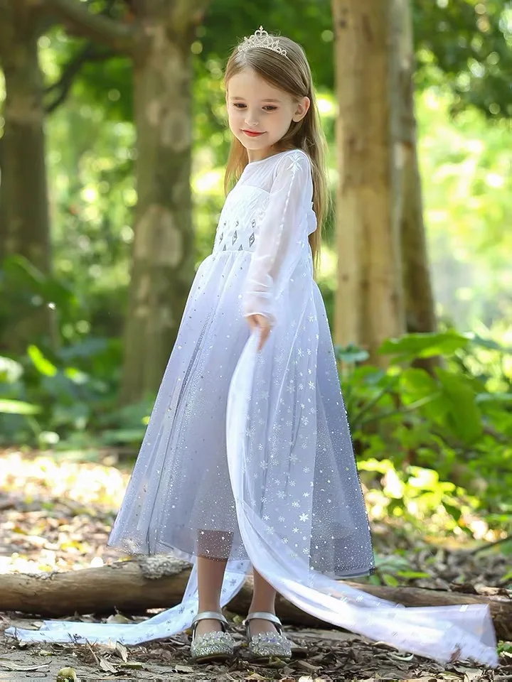 Snow Queen 2 Cosplay Elsa Anna Girls Dress Summer Casual Mesh Princess Dress Party Performance Costume 4-12 Years Kids Dresses