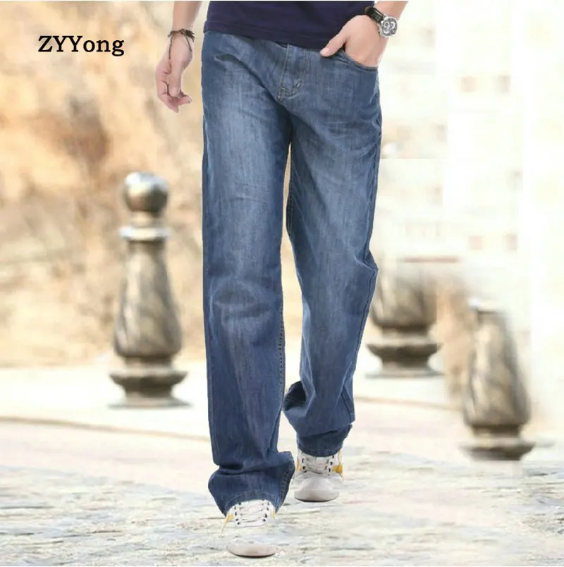 Spring 2020 Mens Black and Blue Wide Leg Loose Cargo Thin Jeans For Men Hip Hop Baggy Jeans Denim Biker Jeans Pants Plus Size 44