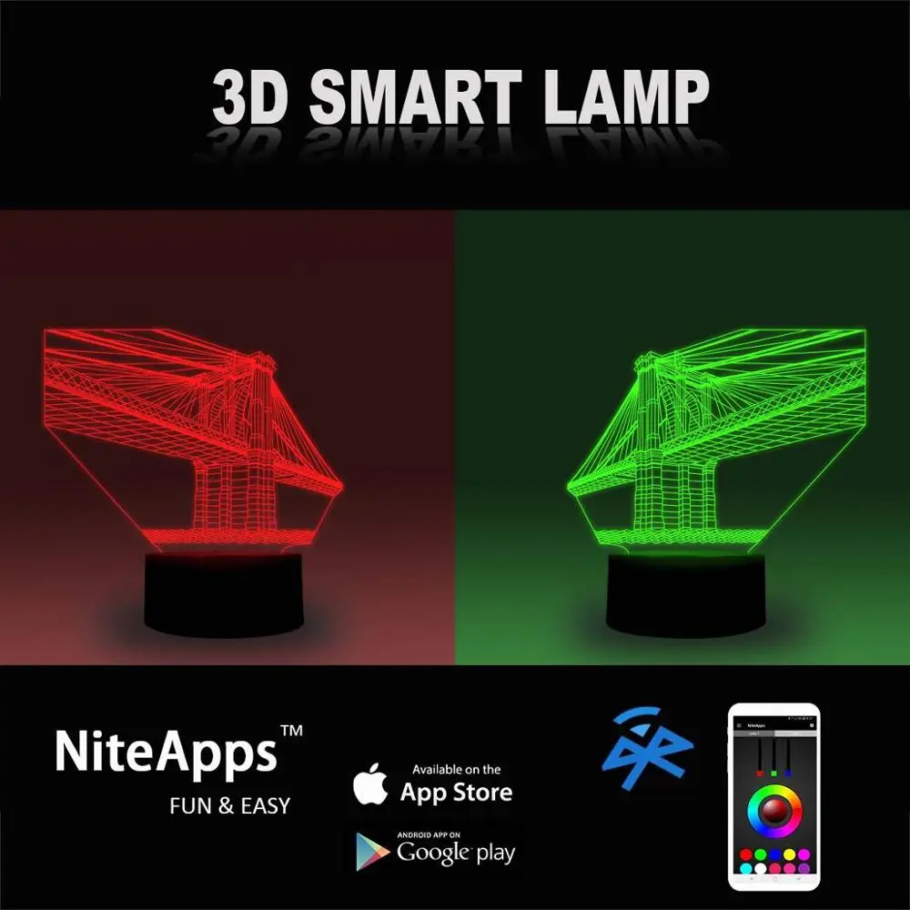 NiteApps 3D Золотой мост ночник настольная Иллюзия украшение лампа подарок на день рождения приложение/сенсорное управление