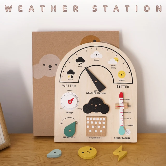 WEMMICKS Kids Wooden Educational Toy Weather Station Weather Temperature Record Activity Board Growth Learning Teaching Toys 1