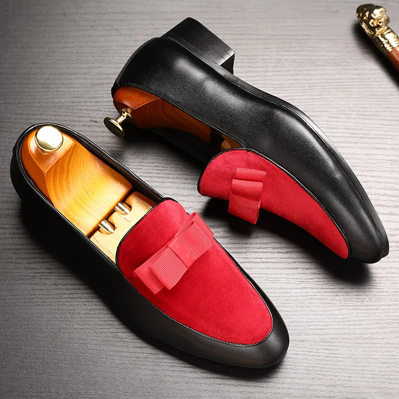 Роскошные модельные туфли с бантом; мужские лоферы на плоской подошве; цвет черный, лакированная кожа, красный; замшевые лоферы; Мужская официальная Свадебная обувь; большой размер 48