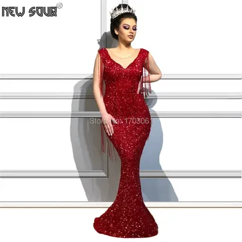 

Beading Tassel Evening Dresses Red Mermaid Dubai Prom Dress 2019 Robe De Soiree Abendkleider Formal Pageant Glitter Party Gowns Long Saudi Arabic