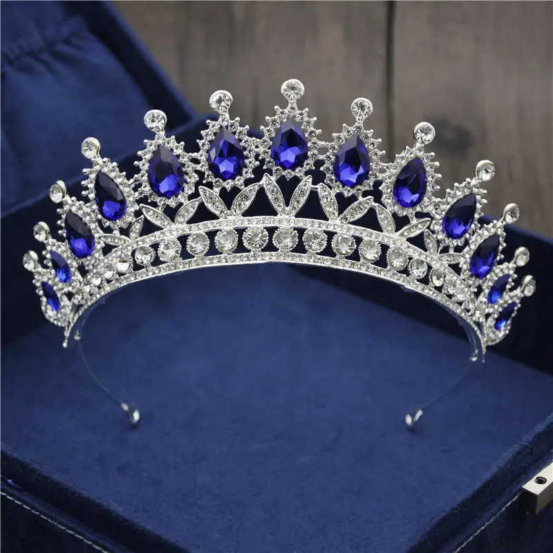 Барокко Винтаж Синий Кристалл невесты корона для женщин головной убор свадебные диадемы и короны свадебные украшения для волос аксессуары Корона Мода - Окраска металла: Silver Blue