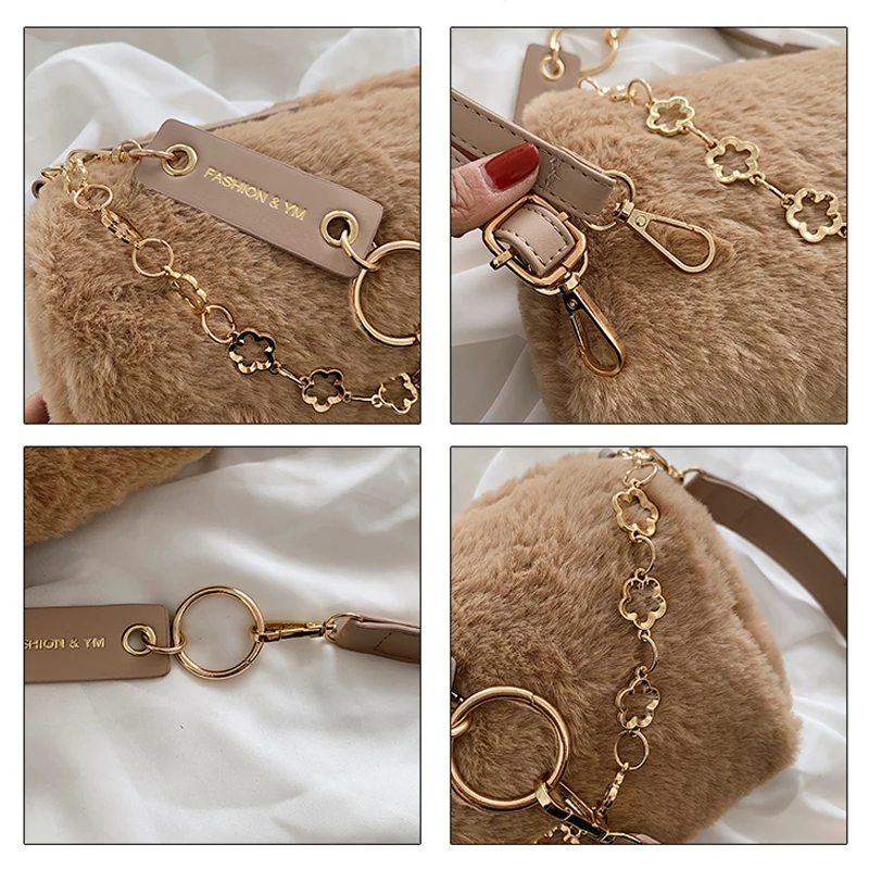 Black Fluffy Bags For Women 2021 Solid Plush Tote Bags Soft Furry Luxury Designer Handbag Korean Fashion Faux Fur Shoulder Bags