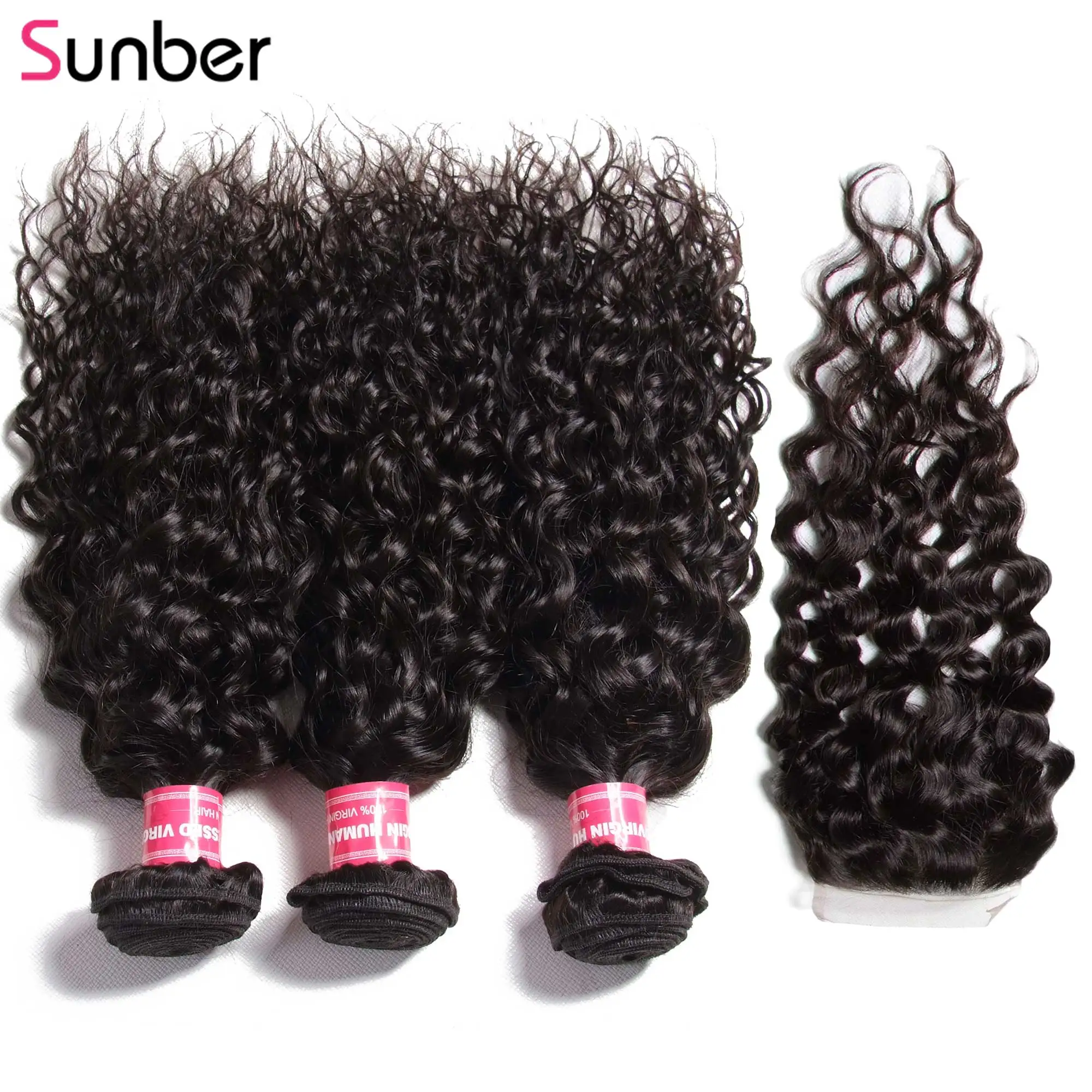 Sunber Hair, волнистые волосы, пряди, с закрытием, волосы ткет, 10-26 дюймов, человеческие волосы Briazlian, 3/4 пряди, с закрытием, волосы remy