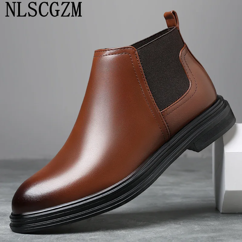 

Chelsea Boots Man Brown Leather Shoes Men Platform Ankle Boots for Man 2024 Chunky Boots Men Dress Shoes зимняя обувь мужская