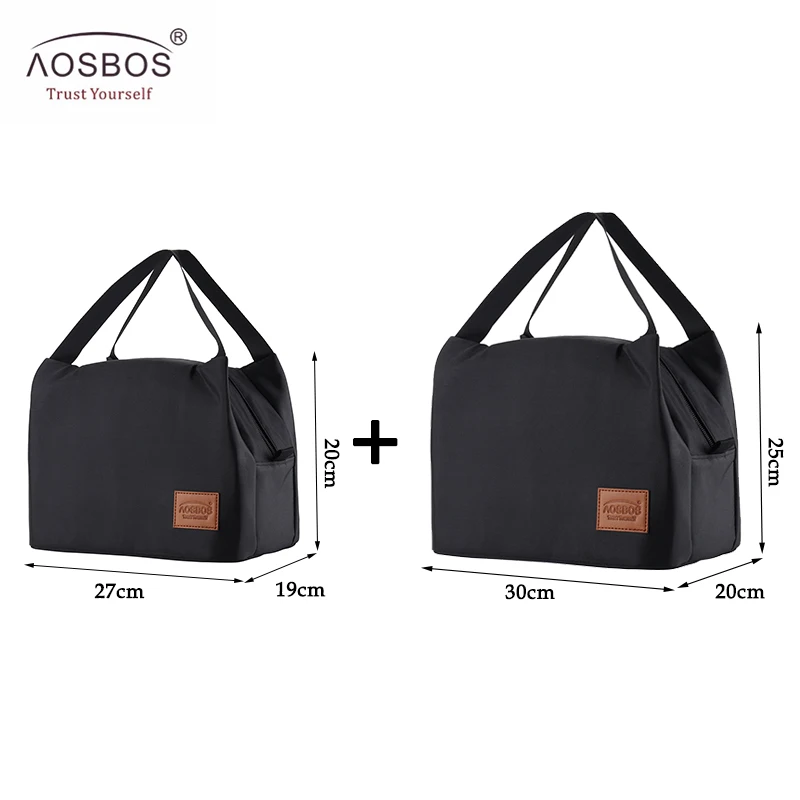 Black set Aosbos брендовые термоизолированные сумки для ланча, сохраняющие свежесть продуктов, сумка для ланча, сумка для пикника, для путешествий, для женщин, Детская сумка-тоут - Цвет: Black set