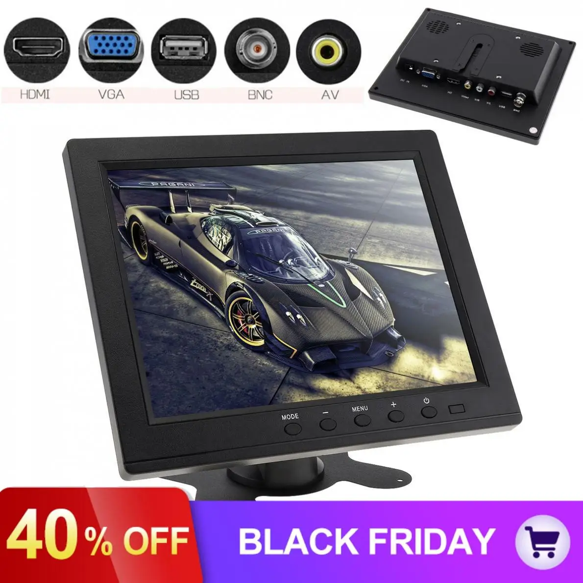 8 дюймов HD TFT lcd цветной авто монитор заднего вида Мини ТВ компьютер 2 видео входа монитор безопасности с динамиком VGA HDMI