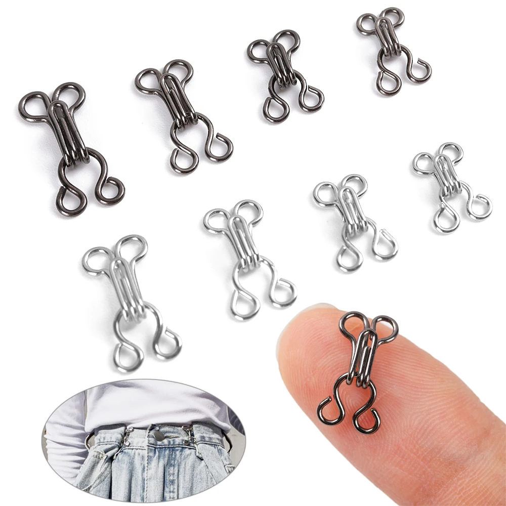 100Pcs Mini Metal Buckle Black/Silver Collar Invisible Button Hook Eye Clothing Buckle DIY Doll Clothes Sewing Accessorie