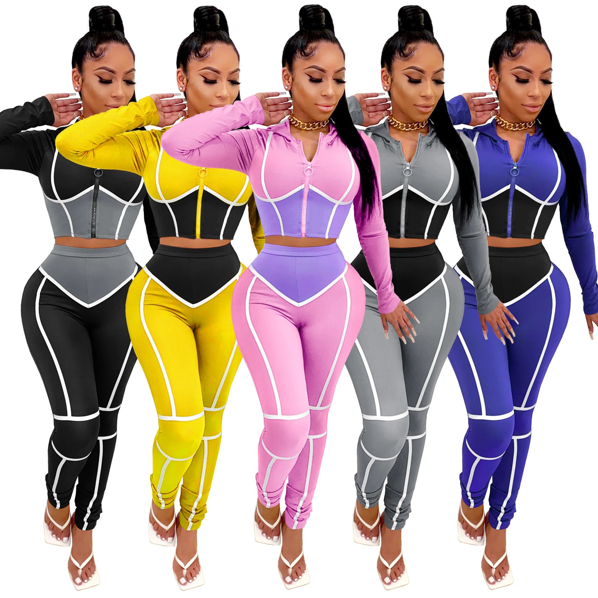 

RT Casual Women Tracksuit Two Pieces Set Zippers Hooded Top Pants 2 Pieces Set Sports Suit Outdoor Wear